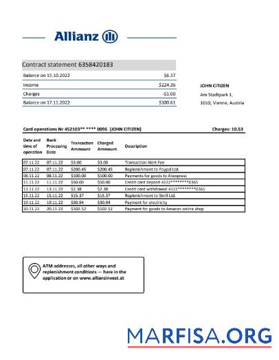 Realistic Austria Allianz Investment Bank bank statement word sample